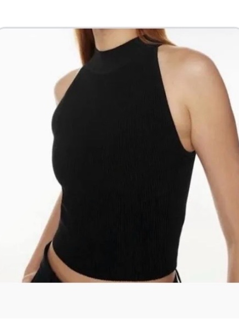 Aritzia Babaton Black Ribbed Knit Mock Neck Sleeveless Crop Tank Top XS Staple